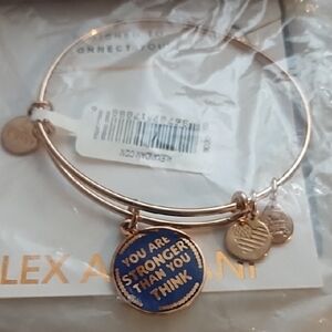 Alex and Ani Rose Gold Bangle with Blue Inspirational Charm